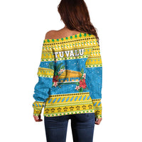 Tuvalu Christmas Off Shoulder Sweater Coat Of Arms Manuia Te Kilisimasi