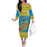 Tuvalu Christmas Off The Shoulder Long Sleeve Dress Coat Of Arms Manuia Te Kilisimasi