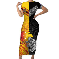 New Zealand And Papua New Guinea Rugby Custom Family Matching Short Sleeve Bodycon Dress and Hawaiian Shirt Maori Kiwi With Bird of Paradise
