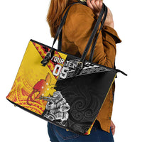 New Zealand And Papua New Guinea Rugby Custom Leather Tote Bag Maori Kiwi With Bird of Paradise