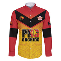 Papua New Guinea Rugby Custom Family Matching Tank Maxi Dress and Hawaiian Shirt Go Orchids Pacific Champions LT05 Dad's Shirt - Long Sleeve Yellow - Polynesian Pride
