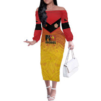 Papua New Guinea Rugby Custom Off The Shoulder Long Sleeve Dress Go Orchids Pacific Champions LT05 Women Yellow - Polynesian Pride