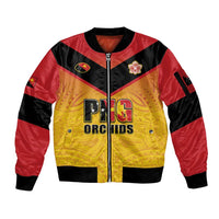 Papua New Guinea Rugby Custom Sleeve Zip Bomber Jacket Go Orchids Pacific Champions LT05 Unisex Yellow - Polynesian Pride
