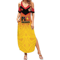 Papua New Guinea Rugby Custom Summer Maxi Dress Go Orchids Pacific Champions LT05 Women Yellow - Polynesian Pride