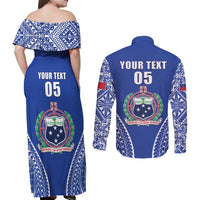 Fetu Samoa Rugby Custom Couples Matching Off Shoulder Maxi Dress and Long Sleeve Button Shirt Go Champions LT05 - Polynesian Pride