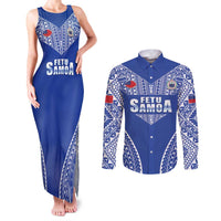 Fetu Samoa Rugby Custom Couples Matching Tank Maxi Dress and Long Sleeve Button Shirt Go Champions LT05 Blue - Polynesian Pride