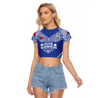 Fetu Samoa Rugby Custom Raglan Cropped T Shirt Go Champions LT05 Female Blue - Polynesian Pride