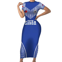 Fetu Samoa Rugby Custom Short Sleeve Bodycon Dress Go Champions LT05 Long Dress Blue - Polynesian Pride