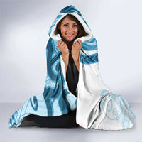 Blue Polynesian Tribal Turtle Floral Pattern Hooded Blanket