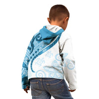 Blue Polynesian Tribal Turtle Floral Pattern Kid Hoodie