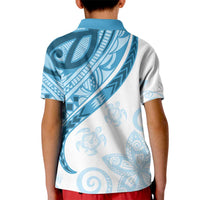 Blue Polynesian Tribal Turtle Floral Pattern Kid Polo Shirt