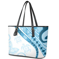 Blue Polynesian Tribal Turtle Floral Pattern Leather Tote Bag