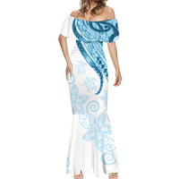 Blue Polynesian Tribal Turtle Floral Pattern Mermaid Dress