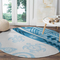 Blue Polynesian Tribal Turtle Floral Pattern Round Carpet LT05 - Polynesian Pride