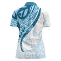 Blue Polynesian Tribal Turtle Floral Pattern Women Polo Shirt