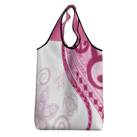 Rose Pink Polynesian Tribal Turtle Floral Pattern Grocery Bag