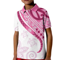 Rose Pink Polynesian Tribal Turtle Floral Pattern Kid Polo Shirt