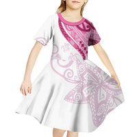 Rose Pink Polynesian Tribal Turtle Floral Pattern Kid Short Sleeve Dress