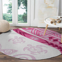 Rose Pink Polynesian Tribal Turtle Floral Pattern Round Carpet LT05 - Polynesian Pride