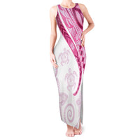 Rose Pink Polynesian Tribal Turtle Floral Pattern Tank Maxi Dress