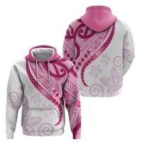 Rose Pink Polynesian Tribal Turtle Floral Pattern Zip Hoodie LT05 - Polynesian Pride