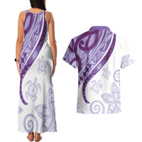 Purple Polynesian Tribal Turtle Floral Pattern Couples Matching Tank Maxi Dress and Hawaiian Shirt LT05 - Polynesian Pride