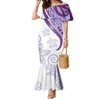 Purple Polynesian Tribal Turtle Floral Pattern Family Matching Mermaid Dress and Hawaiian Shirt