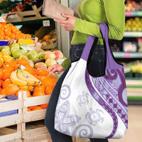 Purple Polynesian Tribal Turtle Floral Pattern Grocery Bag