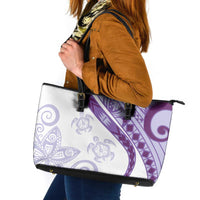 Purple Polynesian Tribal Turtle Floral Pattern Leather Tote Bag