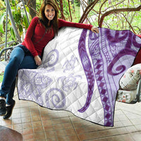 Purple Polynesian Tribal Turtle Floral Pattern Quilt