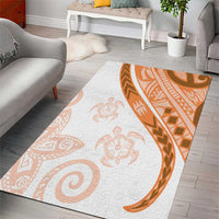 Orange Polynesian Tribal Turtle Floral Pattern Area Rug