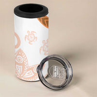 Orange Polynesian Tribal Turtle Floral Pattern 4 in 1 Can Cooler Tumbler