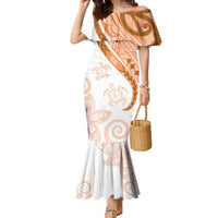 Orange Polynesian Tribal Turtle Floral Pattern Family Matching Mermaid Dress and Hawaiian Shirt