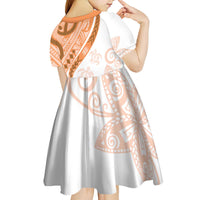Orange Polynesian Tribal Turtle Floral Pattern Kid Short Sleeve Dress