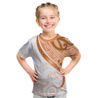 Orange Polynesian Tribal Turtle Floral Pattern Kid T Shirt