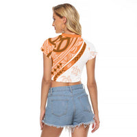 Orange Polynesian Tribal Turtle Floral Pattern Raglan Cropped T Shirt