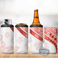 Coral Red Polynesian Tribal Turtle Floral Pattern 4 in 1 Can Cooler Tumbler