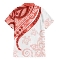 Coral Red Polynesian Tribal Turtle Floral Pattern Family Matching Mermaid Dress and Hawaiian Shirt