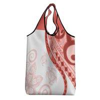 Coral Red Polynesian Tribal Turtle Floral Pattern Grocery Bag