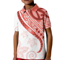 Coral Red Polynesian Tribal Turtle Floral Pattern Kid Polo Shirt