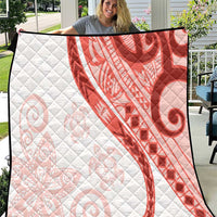 Coral Red Polynesian Tribal Turtle Floral Pattern Quilt