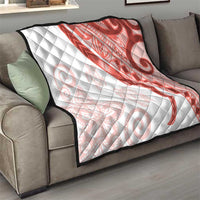 Coral Red Polynesian Tribal Turtle Floral Pattern Quilt