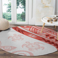 Coral Red Polynesian Tribal Turtle Floral Pattern Round Carpet LT05 - Polynesian Pride
