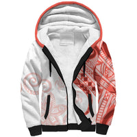 Coral Red Polynesian Tribal Turtle Floral Pattern Sherpa Hoodie