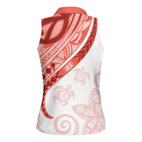 Coral Red Polynesian Tribal Turtle Floral Pattern Women Sleeveless Polo Shirt