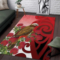 New Zealand Parrot Kaka Area Rug Maori Koru With Pohutukawa Flowers - Polynesian Pride