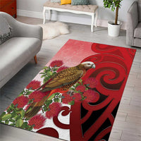 New Zealand Parrot Kaka Area Rug Maori Koru With Pohutukawa Flowers - Polynesian Pride