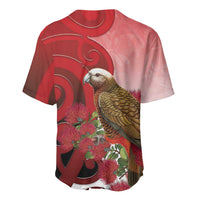 New Zealand Parrot Kaka Baseball Jersey Maori Koru With Pohutukawa Flowers LT05 - Polynesian Pride