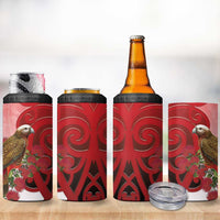 New Zealand Parrot Kaka 4 in 1 Can Cooler Tumbler Maori Koru With Pohutukawa Flowers - Polynesian Pride