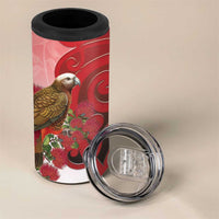 New Zealand Parrot Kaka 4 in 1 Can Cooler Tumbler Maori Koru With Pohutukawa Flowers - Polynesian Pride